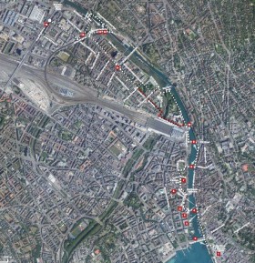 Ausschnitt Stadtspaziergang unterwegs im nächtlichen Zürich des Plan Lumière