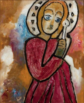 «Maria mit Kerze», undatiert, Hinterglasmalerei, 74 x 62 cm.