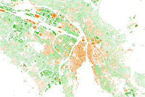 Ausschnitt der Karte Stadt Zürich mit Abfrage, ob eine PV-Anlage voraussichtlich im Meldeverfahren oder im Baubewilligungsverfahren erstellt werden kann