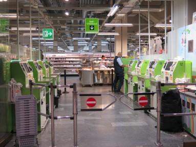 Picture: Empty supermarket with self-payment stations