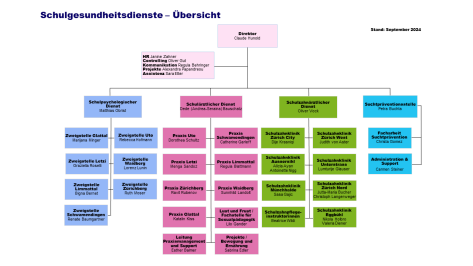 Organigramm der Schulgesundheitsdienste mit den vier Fachdiensten