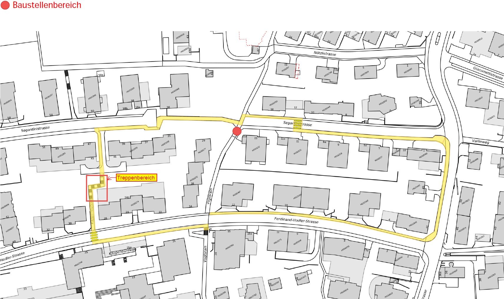 Plan der Umleitung Vogtsrain über den Kappelbühlweg oder die Gsteigstrasse