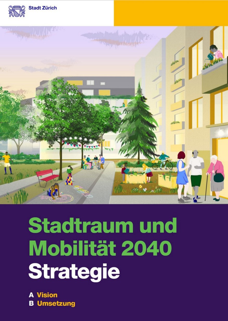 Illustration einer Quartierstrasse wie auf dem Titelbild der Strategie