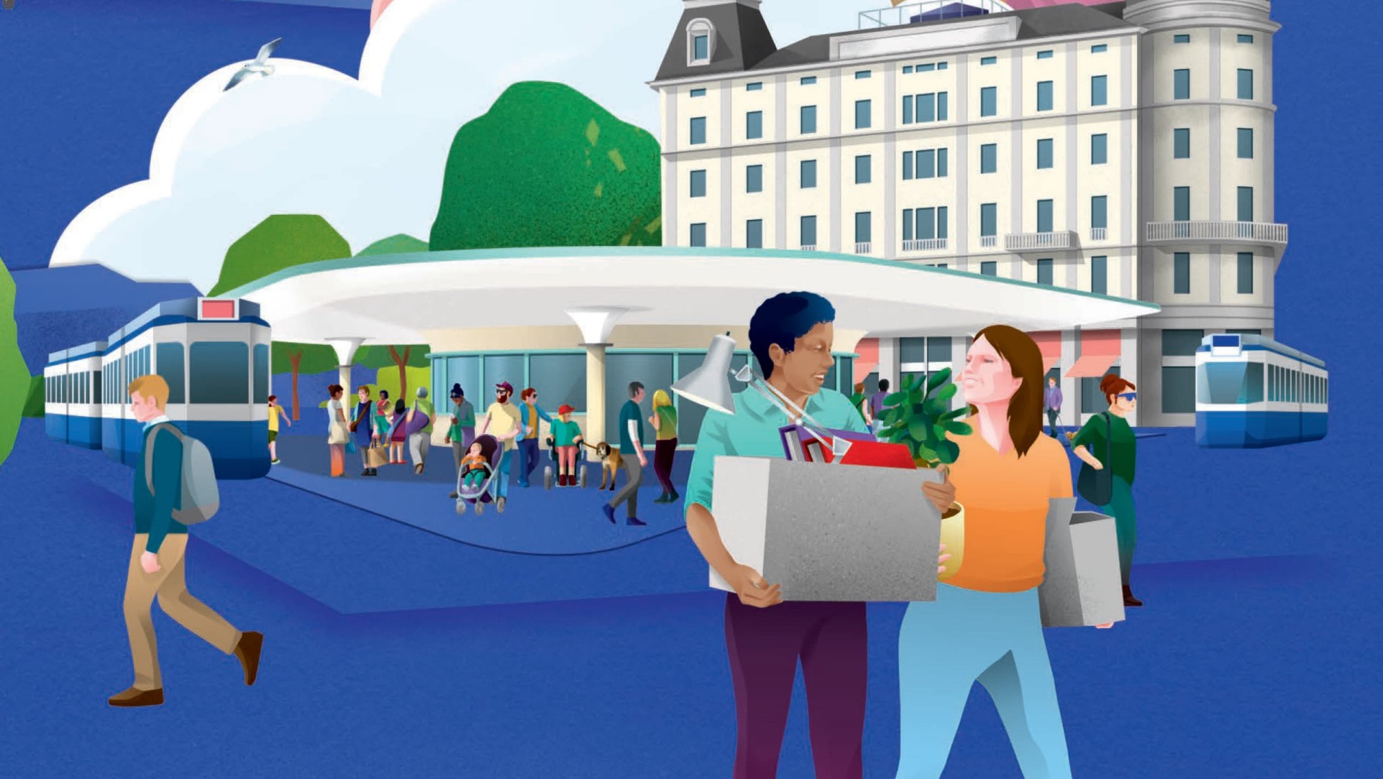 Illustration einer Tramhaltestelle in Zürich